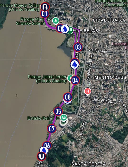 Mapa do percurso de 10km da 3ª etapa do POA Day Run 2026
