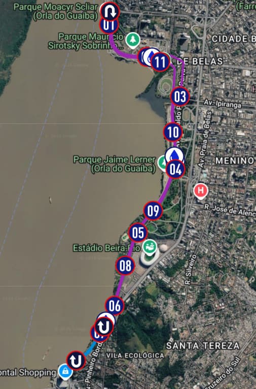 Mapa do percurso de 21km da 3ª etapa do POA Day Run 2026